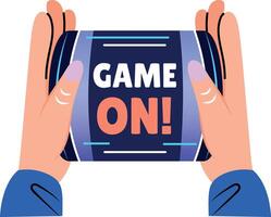 Flat sticker showing mobile gaming with hands vector
