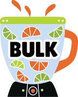 Flat sticker of a citrus blend with fruit slices inside and liquid splashing vector