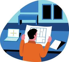 A flat style illustration showing a character designing a smart home vector