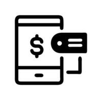 A black and white icon of a phone with a dollar sign vector