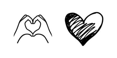 heart icons with hands gesture and doodle for love or care projects. Scalable and editable for cards posters or romantic designs. vector