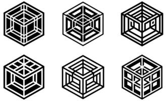 Geometric 3D Cube Line Art vector