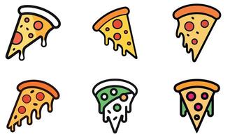 Pizza Slice Icon Set, Colorful Line Art vector