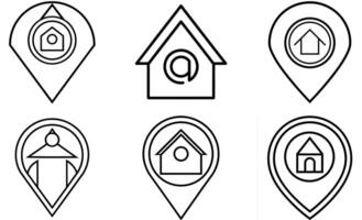 Location Pin with House Icons set vector