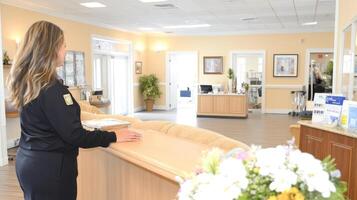 Professional reception service at a welcoming facility, customer interaction photo