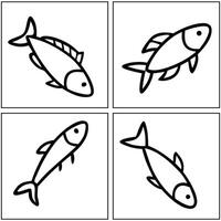 four fish icons in different poses on a white background vector