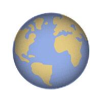 Dotted map of the world in the form of a globe in halftone pop art comic style. illustration. vector