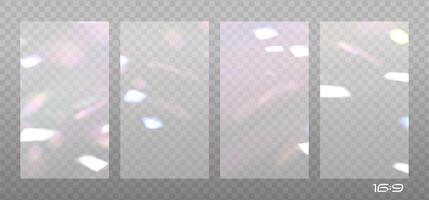 16x9 Backgrounds set with light reflections, the effect of rainbow glow and light refraction. overlay layers for vintage photos decoration. vector
