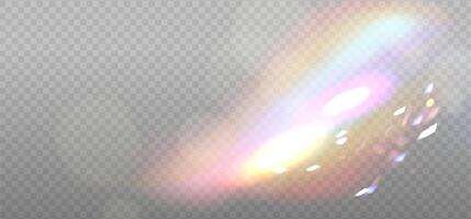 Rainbow highlight on a light background with sparkles. Bokeh Glare or reflection from water. Glittering overlay for social media backgrounds, photo shots. illustration. vector
