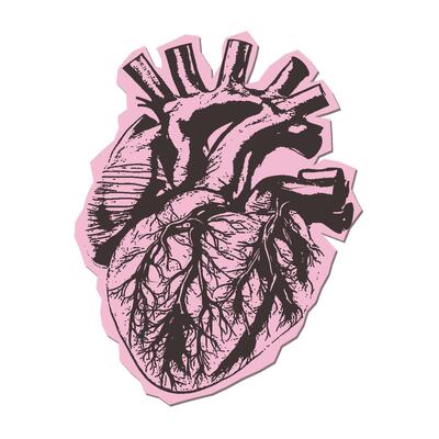Human heart anatomy isolated halftone dot collage element in retro magazine style on pink background. Grungy stippling Texture. illustration.