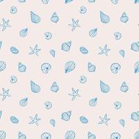 Seashell doodle hand drawn seamless pattern. Ocean life illustrations vector