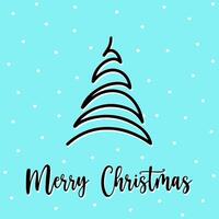 Postcard hand drawn swirl style spruce tree on blue background with snowflakes. Perfect for Christmas postcard design. Ideal for sending seasonal greetings with festive twist in postcard. Fir tree. vector