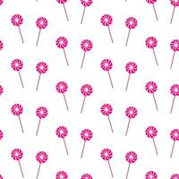 Pink swirl lollipop in seamless Christmas pattern. Festive sweet design with holiday lollipop repeated in cheerful style. Concept seasonal print with bright pink Christmas lollipop layout. Wrapping vector