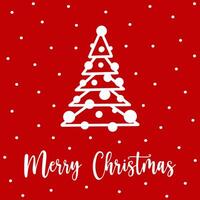 Merry Christmas greeting card with modern Xmas tree design. Hand drawn geometric Christmas tree with circles on red background. Concept unique Merry Christmas greeting card to send festive wishes. vector