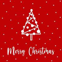 Christmas tree in geometric style for greeting card. Hand drawn Xmas tree with circles and lines on red background. Concept modern Christmas tree greeting card to send Merry Christmas wishes. vector