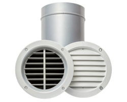Ventilation duct with dual outlet and adjustable grilles on a transparent background png
