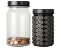 Two storage jars designed for coins and small items on a transparent background png