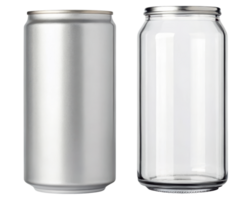 Metal can and empty glass jar on a transparent background png