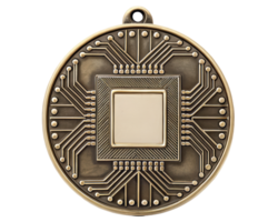 Bronze medal featuring intricate circuit design patterns on a transparent background png