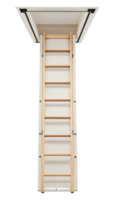 Foldable wooden ladder leading to a ceiling access on a transparent background png