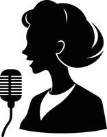 Silhouette of a Woman Singing into a Microphone vector
