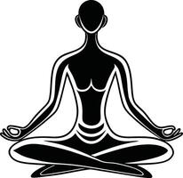 Silhouette of a person in a meditative yoga pose. vector