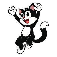 Adorable Kitten Reaching Upward Playful Black and White Illustration vector