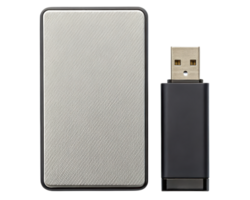 Portable external drive and USB flash drive for storage on a transparent background png