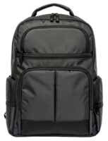 Practical black backpack with multiple pockets for daily use on a transparent background png