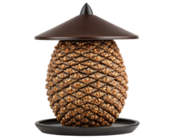 Artistic bird feeder shaped like a pine cone on a transparent background png