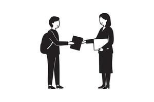 Silhouette of Student Submitting Work to Teacher vector