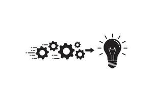 Thinking and Innovation Silhouette of Gears and Idea Bulb vector