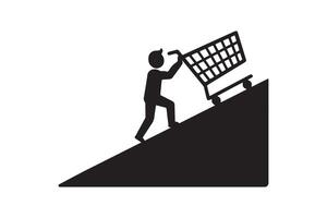 Silhouette of Person Pushing Shopping Cart Uphill vector