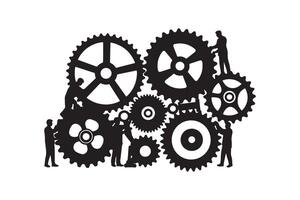 Workers Operating Machinery Gears in Silhouette Style vector