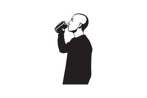 Minimalist Illustration of Person Drinking from a Can vector