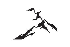 Silhouette of Man with Flag on Mountain Peak vector
