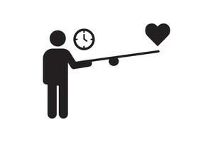 Man balancing time and heart on scale silhouette illustration vector