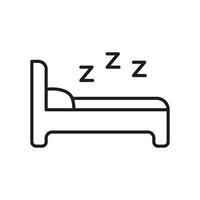 Bed With Sleep Symbol Line Icon. Rest, Relaxation, And Sleep Quality Outline Symbol. Sleep Hygiene And Nighttime Routine. Editable Stroke. Isolated Illustration vector
