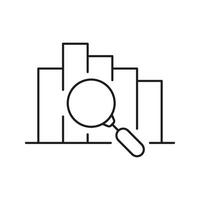 Bar Chart With Magnifying Glass Line Icon. Data Analysis, Business Insights, And Statistical Evaluation Outline Symbol. Research And Analytics. Editable Stroke. Isolated Illustration vector
