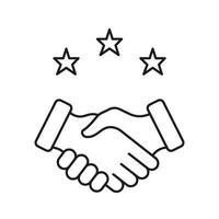Handshake With Stars Line Icon. Partnership, Trust, And Quality Assurance Outline Symbol. Business Agreement And Customer Satisfaction. Editable Stroke. Isolated Illustration vector