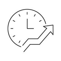 Clock With Upward Arrow Line Icon. Time Management And Productivity Growth Outline Symbol. Efficiency And Progress Tracking. Editable Stroke. Isolated Illustration vector
