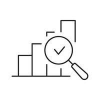 Bar Chart With Magnifying Glass And Checkmark Line Icon. Data Analysis, Verification, And Business Insights Outline Symbol. Performance Evaluation. Editable Stroke. Isolated Illustration vector