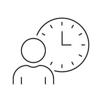 Person With Clock Line Icon. Time Management, Scheduling, And Productivity Outline Symbol. Efficient Planning And Task Organization. Editable Stroke. Isolated Illustration vector