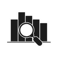Bar Chart With Magnifying Glass Solid Icon. Data Analysis, Business Insights, And Statistical Evaluation Silhouette Symbol. Financial Research And Market Trends. Isolated Illustration vector