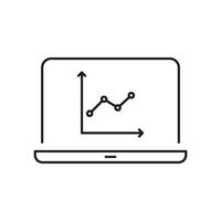 Laptop With Graph Line Icon. Data Analysis, Business Analytics, And Performance Tracking Outline Symbol. Financial Insights And Market Trends. Editable Stroke. Isolated Illustration vector
