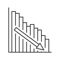 Declining Bar Chart With Downward Arrow Icon. Economic Downturn, Financial Loss, And Market Decline Outline Symbol. Business Analysis And Risk Assessment. Editable Stroke. Isolated Illustration vector