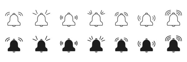 Notification Bell Icon Set. Alert And Reminder Symbol Collection In Line And Solid Styles. Represents Notifications, Alarms, And Alerts For Digital Interfaces. Isolated Illustration vector