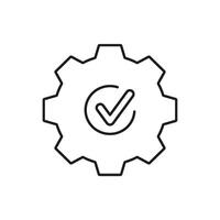 Gear With Checkmark Line Icon. Quality Assurance, System Optimization, And Process Validation Outline Symbol. Efficiency And Reliability. Editable Stroke. Isolated Illustration vector