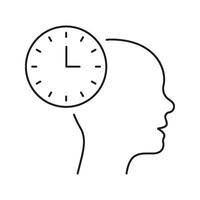 Head With Clock Line Icon. Time Management, Mental Scheduling, And Cognitive Planning Outline Symbol. Productivity And Efficiency Concept. Editable Stroke. Isolated Illustration vector