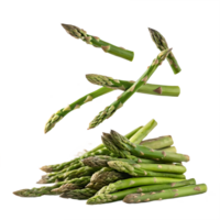 Fresh Green Asparagus Falling and Piled High Transparent Background png